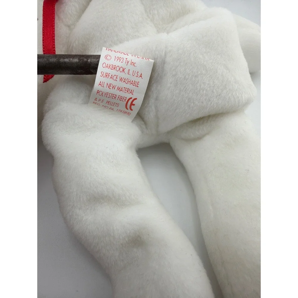 Ty Valentino Beanie Baby Bear Small White Red Heart Vintage Y2K‎ Retro Plush